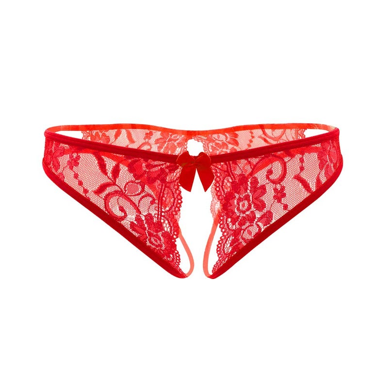 SLITHICE Women Sexy Floral Lace Briefs with Cute Bow Center (US, Alpha, Large, Regular, Regular, Red) - Image 1
